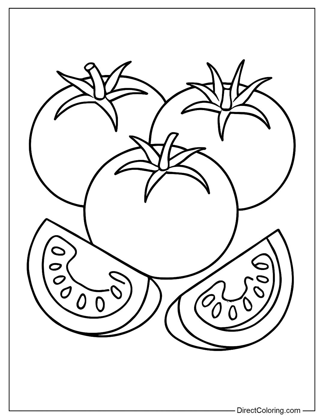 Three Tomatoes with Tomato Slices Coloring Sheet
